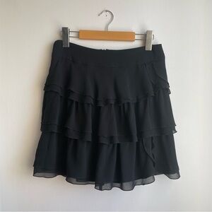 Black Mini Skirt-100% Silk Ruffle Layered-Size 1